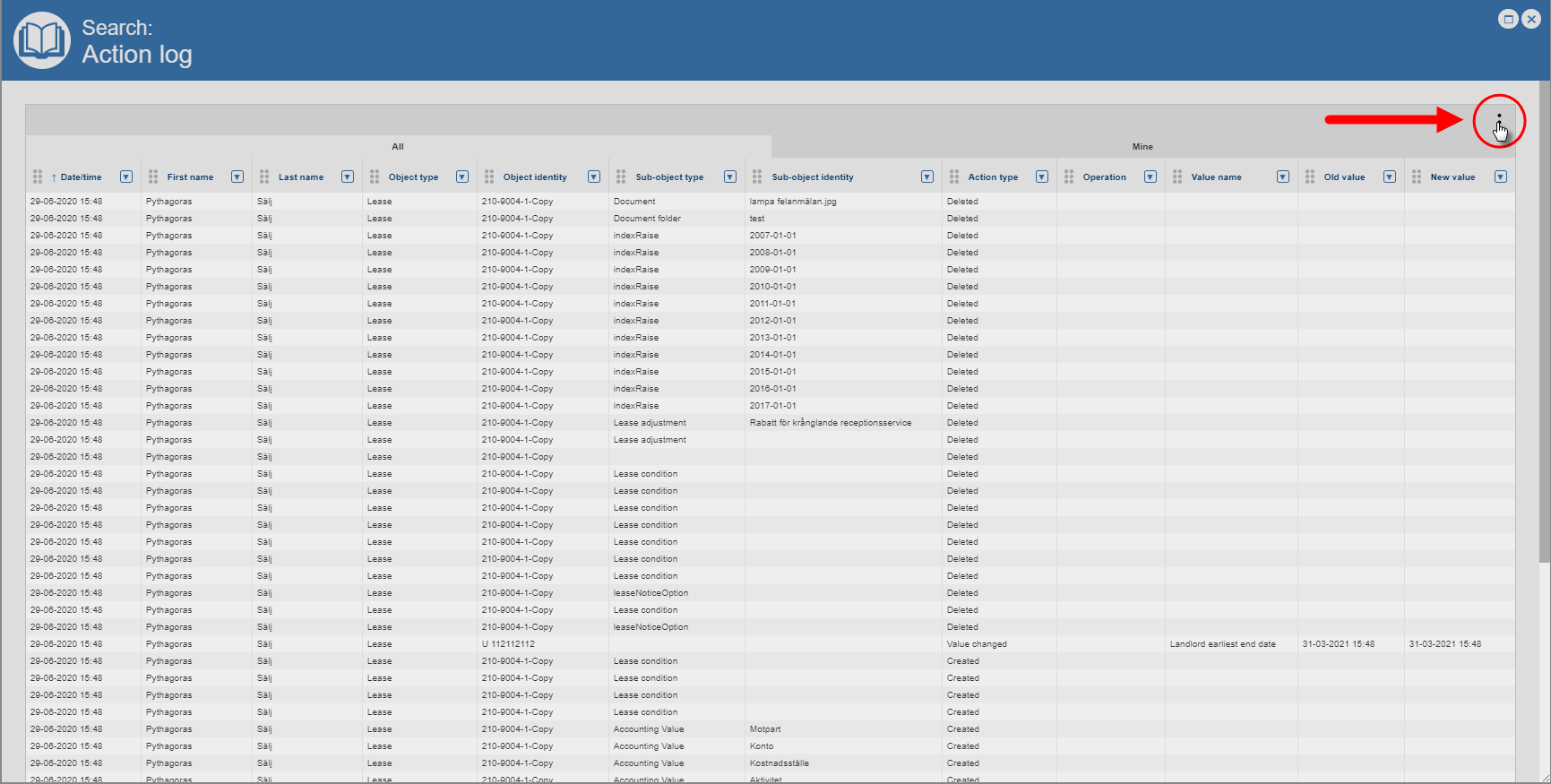 3.2.4.3.1. Select the action log view