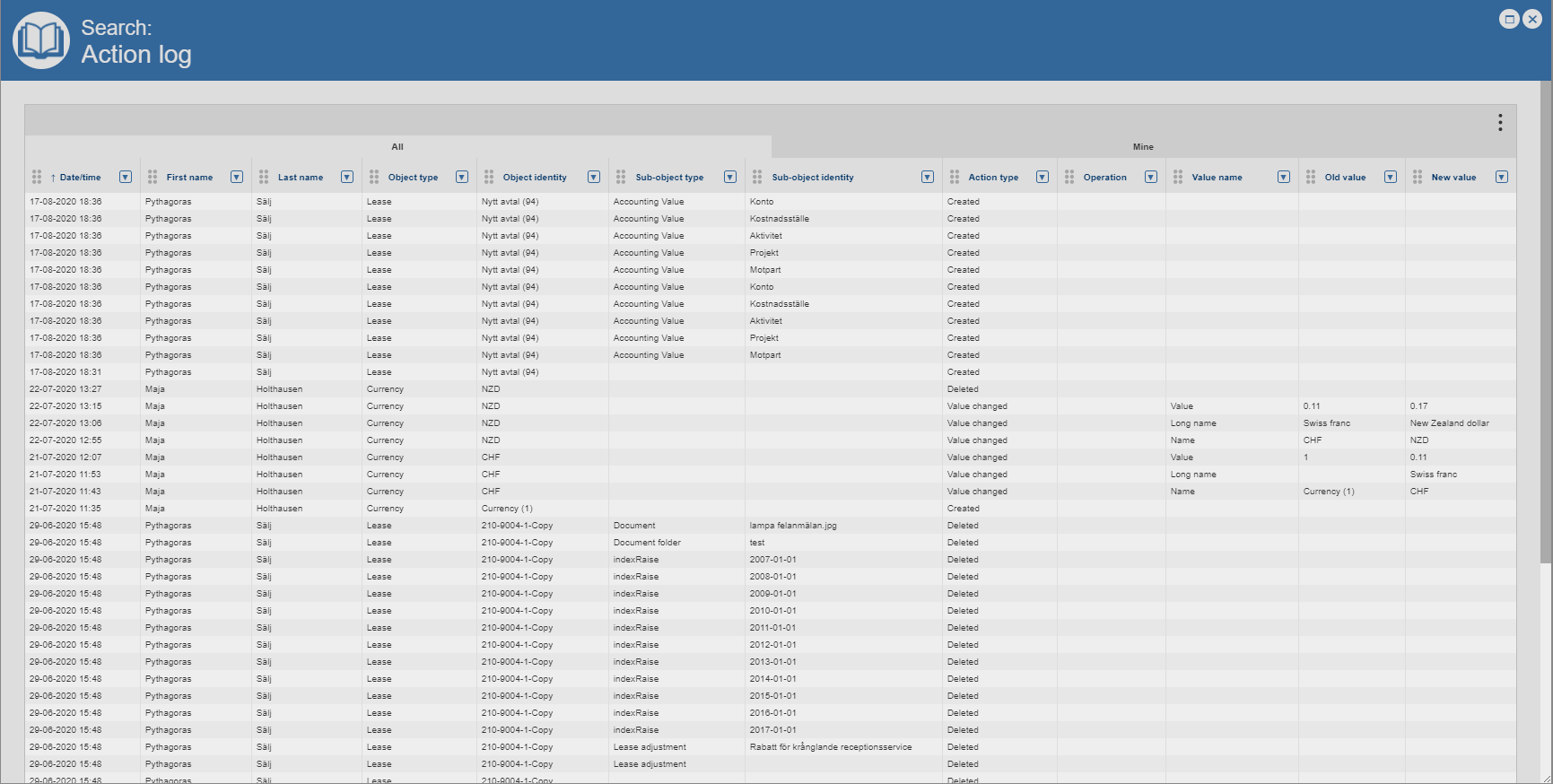 3.2.4.3.1. Select the action log view